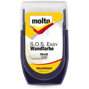 Molto S.O.S. Easy Peinture murale blanc mat, flacon de 30 ml avec rouleau intégré.
