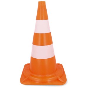 Cono stradale arancione, alto 50 cm, con strisce bianche per esterni.