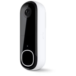 Arlo Essential 2K Video-Türklingel, kabellos, in Weiß und Schwarz für die Kameraüberwachung.