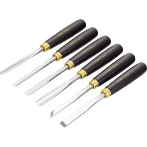 Set de 6 outils de sculpture LUX avec manches en bois et lames en acier chrome-vanadium.