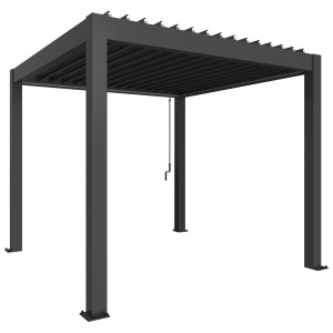 Pergola Biohort, 3x3 m, grigio scuro metallizzato. Copertura moderna per patio con lamelle regolabili.