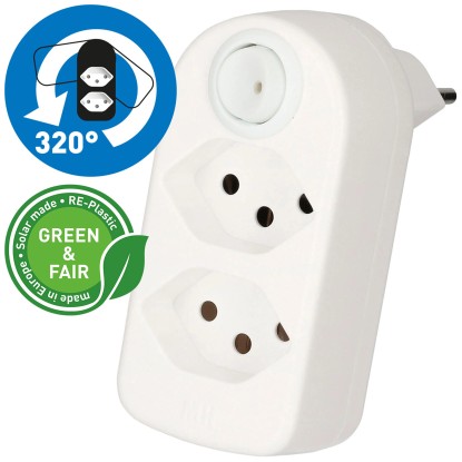 Max Hauri Abzweigstecker Green+Fair Schalter RE-Plastic Weiss drehbar 2 x T13