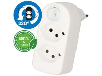 Max Hauri Abzweigstecker Green+Fair Schalter RE-Plastic Weiss drehbar 2 x T13