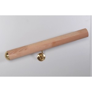 Main courante en hêtre massif, Ø 52 mm, longueur 2250 mm, avec support doré pour intérieur.