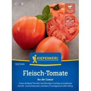 Graines de tomate charnue Kiepenkerl As de Coeur : Tomates rouges en forme de cœur sur l'emballage.