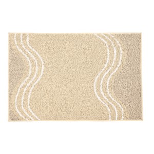 Tappeto da bagno beige sabbia (50x60 cm) con motivo a onde bianche. Tappeto soffice per il bagno.