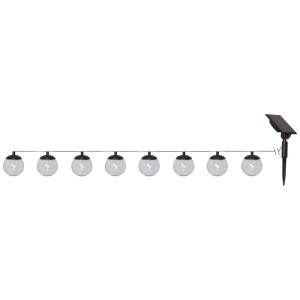 Schwarze Solar-Lichterkette Globe mit klaren Kugeln, geeignet für den Innen- und Aussenbereich.
