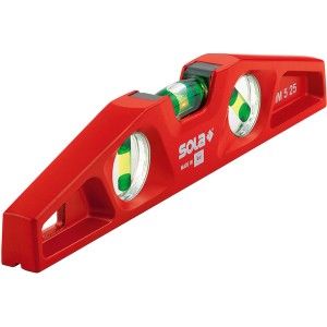 Rote Alu-Guss-Magnet-Wasserwaage MM 5 25 von Sola für präzises Messen.