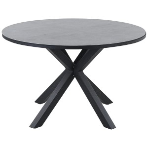 Tavolo da giardino rotondo Beliani Maletto Ø 120 cm con piano in vetroceramica e struttura in metallo nero.