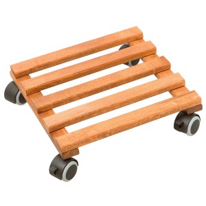 Rollante per piante quadrato in faggio oliato scuro, 35x35 cm, con ruote.