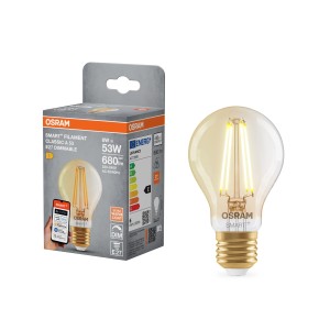 Lampadina LED Osram Matter E27, dimmerabile, 6W, filamento dorato. Luce Smart+ per illuminazione d'atmosfera.