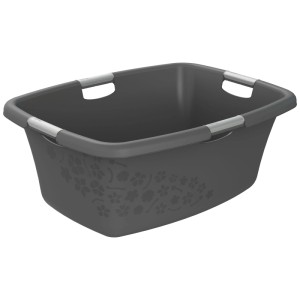 Bac à linge Rotho Flowers anthracite (50 l) avec motif floral et poignées.