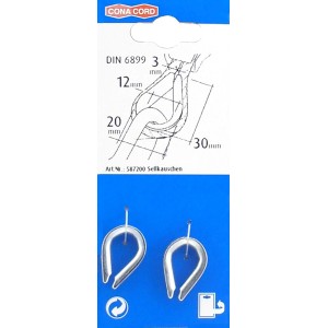 Conacord Kauschen für Seile, 3 mm, verzinkt, 2 Stück im Set.