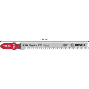 Lama per seghetto alternativo Bosch Pro T 102 H Clean for PVC, 100 mm, attacco T, per tagli puliti.