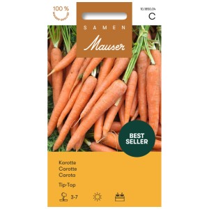 Samenpackung Karotte Tip Top: orangefarbene Karotten mit Grünzeug, Gemüsesamen.