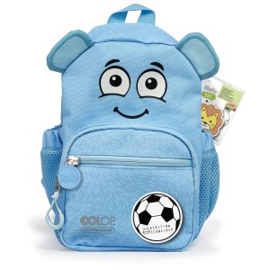 Zaino per bambini Marky blu con faccia e patch da calcio, 6 litri.