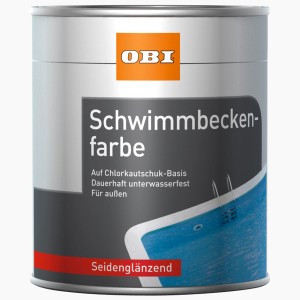 Boîte de peinture piscine OBI vert d'eau, finition satinée, 750ml. Peinture à base de caoutchouc chloré pour supports minéraux.