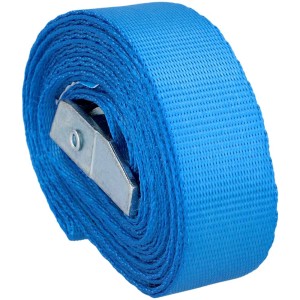 Sangle d'arrimage bleue Unitec avec fermeture à pince, longueur 3 m et force de traction 400 kg.