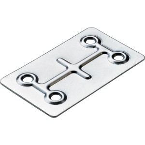 Plaque de connexion Hettich, 40x66mm, acier galvanisé, avec quatre trous de vis.