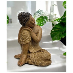 Figura decorativa di Buddha seduto marrone in magnesite, alta 33 cm, per interni ed esterni.