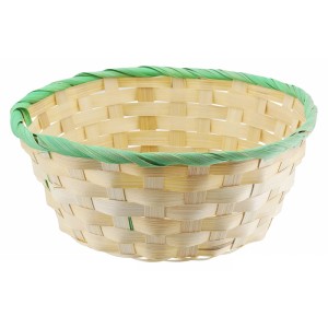 Cestino in bambù naturale con bordo verde, Ø 20 cm, per decorazioni pasquali.