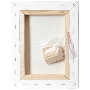 3er Set Keilrahmen 13x18 cm mit weißer Leinwand und Spannkeilen.