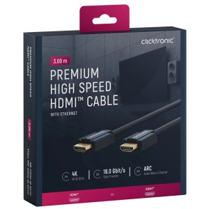 Cavo HDMI Clicktronic, 3m, nero, con Ethernet. Cavo premium ad alta velocità per computer e multimedia.