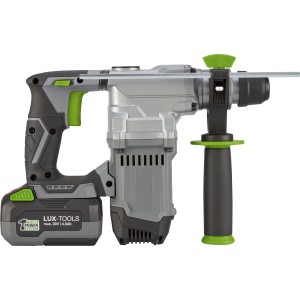 Martello perforatore a batteria LUX A-BH-20 B Solo, senza spazzole, con impugnatura ausiliaria e limitatore di profondità.