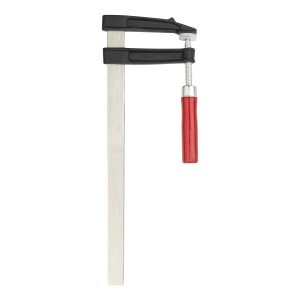 Serre-joint en fonte malléable, 250x80mm, avec poignée rouge pour serrer et fixer.