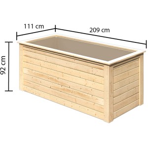 Aiuola rialzata Karibu in abete naturale, 92x209x111cm. Aiuola rialzata in legno con sistema a incastro.
