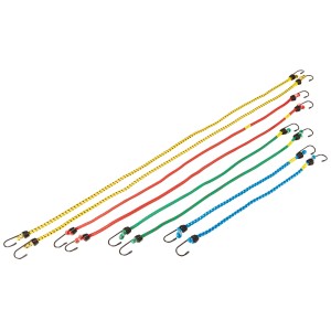 Lot de sandows élastiques, 8 pièces, longueurs et couleurs variées avec crochets métalliques pour voyage et transport.