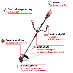 Einhell GP-BC 36/430 Li BL-Solo decespugliatore a batteria: Rifinitore con impugnatura a due mani, imbracatura e motore brushless.