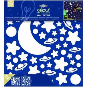 Wandsticker White Stars Gr. M: Leuchtende Sterne, Monde und Planeten für das Kinderzimmer.