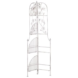 Scaffale angolare bianco Beliani Biella in metallo, 158x35x35 cm, in stile retrò con motivo floreale.