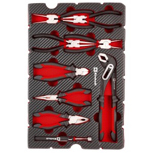 Einhell Set di pinze E-Case 9 pezzi: pinze, tronchesi laterali, sollevatore magnetico in pad in carbonio.