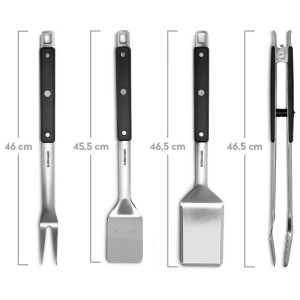 Set d'ustensiles pour barbecue Burnhard, 4 pièces en acier inoxydable avec pince, spatule, fourchette et brosse.
