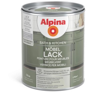 Pot de peinture pour meubles Alpina Bath & Kitchen Olive. Finition satinée pour meubles et portes.