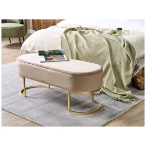 Élégant banc Beliani Milry en velours beige avec pieds dorés. Idéal comme tabouret.
