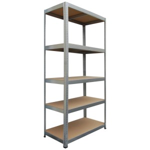 Scaffale metallico zincato per carichi pesanti con 5 ripiani, 180x90x40 cm, ideale per officina, cantina o garage.