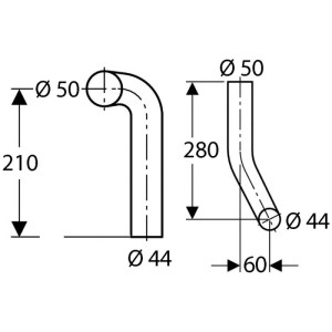 Dessin technique : coude de tuyau de chasse Geberit, décalé, droit, dimensions pour l'installation.