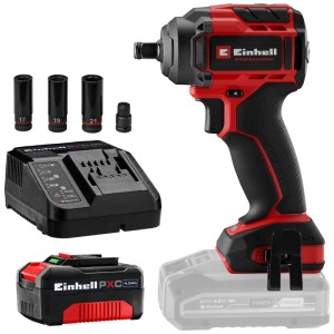 Clé à chocs sans fil Einhell TP-CW 18/350-C Li BL avec batterie, chargeur et douilles.