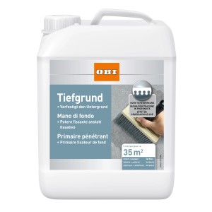 Bidon OBI Tiefgrund Transparent 5 l pour consolider le support.