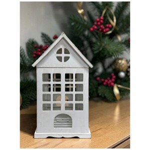 Lanterna a forma di casetta in legno Bianco 26 x 26 x 52 cm