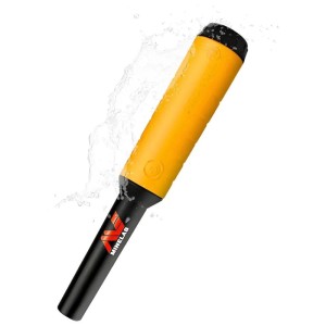 Pinpointer détecteur de métaux Minelab Pro-Find 15 jaune, étanche, avec manche noir.