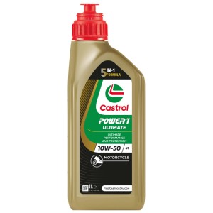Olio motore per moto Castrol Power1 Ultimate 4T 10W-50, flacone da 1 litro.