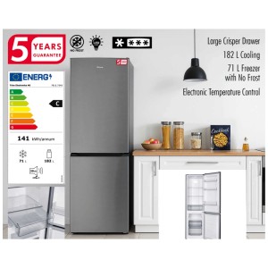 Frigorifero combinato Trisa in acciaio inox, 253 l, con tecnologia No-Frost e illuminazione a LED.