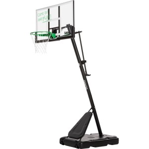 Canestro da basket Salta Guard autoportante con tabellone trasparente e supporto nero.