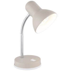 Globo Basic LED-Tischleuchte, sandfarbenes Metall, Chrom-Flexarm, runder Fuß mit Wippschalter, leuchtend.