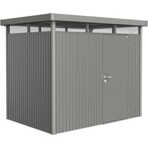 Abri de jardin métallique Biohort HighLine, 4,6 m², gris quartz métallisé avec porte simple.