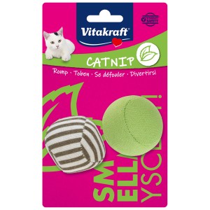 Vitakraft Balles de jeu avec cataire, jouet pour chat en coton, polyester, viscose, env. Ø 5 cm.